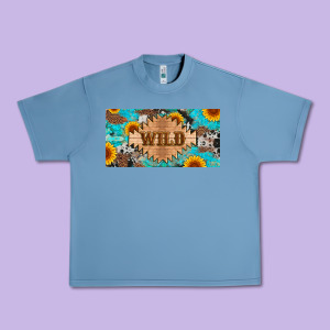 Western Wild And Sunflower Leopard Turquoise Cowhide Licanse Plate Urban Heavy Tee Designed By Artiststas