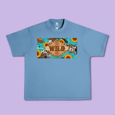 Western Wild And Sunflower Leopard Turquoise Cowhide Licanse Plate Urban Heavy Tee Designed By Artiststas