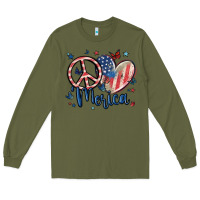 Army Green peace love 'merica Long Sleeve Tee - MaliasSmallBusiness