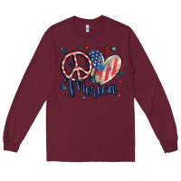 Burgundy peace love 'merica Long Sleeve Tee - MaliasSmallBusiness