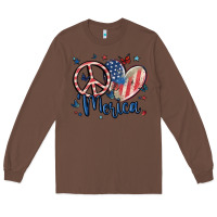 Chestnut peace love 'merica Long Sleeve Tee - MaliasSmallBusiness