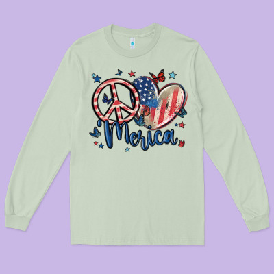 Peace Love 'merica Long Sleeve Tee Designed By Maliassmallbusiness