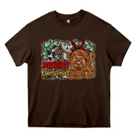 Chocolate Brown merry christmas highland cow Heavy Core Tee - RanaPortraitStore