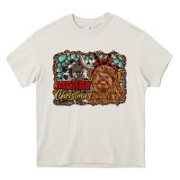Cream merry christmas highland cow Heavy Core Tee - RanaPortraitStore