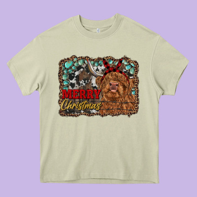Merry Christmas Highland Cow Heavy Core Tee Designed By Ranaportraitstore