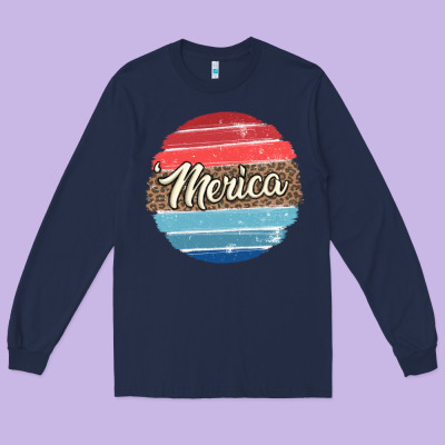 Leopard Merica Long Sleeve Tee Designed By Maliassmallbusiness