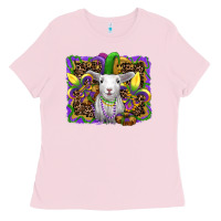 Bubblegum Pink mardi gras baby sheep king cake fleur de lis Ladies Tee - RanaPortraitStore