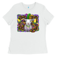 White mardi gras baby sheep king cake fleur de lis Ladies Tee - RanaPortraitStore