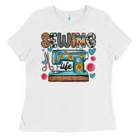 White sewing life Ladies Tee - Zillion Design Studio