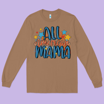 All American Mama Long Sleeve Tee Designed By Maliassmallbusiness