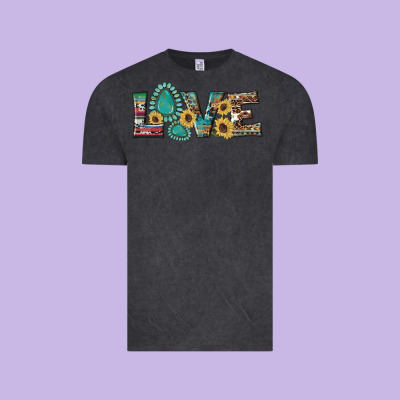Western Gemstone Sunflowers Serape Leopard Turquoise Love Vintage Tee Designed By Artiststas