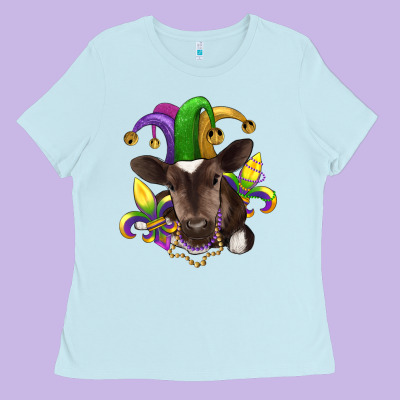 Mardi Gras Baby Cow Ladies Tee Designed By Ranaportraitstore