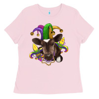 Bubblegum Pink mardi gras baby cow Ladies Tee - RanaPortraitStore