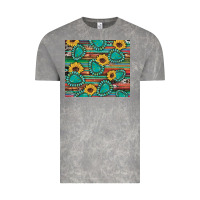 Western Gemstone Sunflowers Serape Cowhide Glitter Wooden Vintage Tee | Teevron