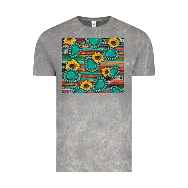 Western Gemstone Sunflowers Serape Cowhide Glitter Wooden Vintage Tee by Artiststas | Teevron