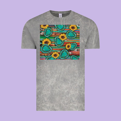 Western Gemstone Sunflowers Serape Cowhide Glitter Wooden Vintage Tee Designed By Artiststas
