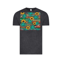 Vintage Black western gemstone sunflowers serape cowhide glitter wooden Vintage Tee - Artiststas