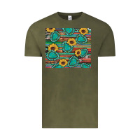 Vintage Olive western gemstone sunflowers serape cowhide glitter wooden Vintage Tee - Artiststas
