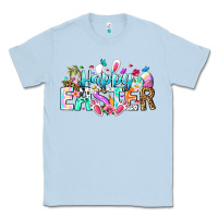 Dusty Blue Happy Easter Bunny Classic Tee - CowhideDigitalArt