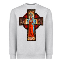 Heather Grey lady of guadalupe leopard cross Heavyweight Sweatshirt - BarkalooDesign