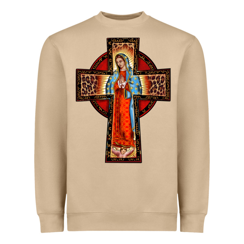 Lady Of Guadalupe Leopard Cross Heavyweight Sweatshirt by BarkalooDesign | Teevron