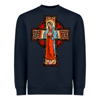 Navy lady of guadalupe leopard cross Heavyweight Sweatshirt - BarkalooDesign