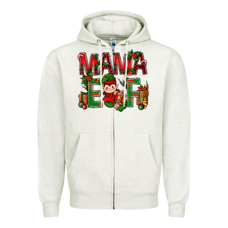 Mama Elf With Gift Christmas Zipper Hoodie by NancyCooperArtShop | Teevron