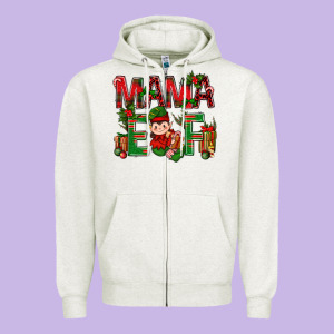 Mama Elf With Gift Christmas Zipper Hoodie Designed By Nancycooperartshop