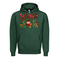 Sports Green Mama Elf with Gift Christmas Zipper Hoodie - NancyCooperArtShop