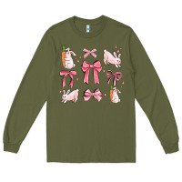 Army Green pink ribbons with rabbits Long Sleeve Tee - MaliasSmallBusiness