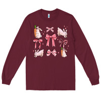 Burgundy pink ribbons with rabbits Long Sleeve Tee - MaliasSmallBusiness