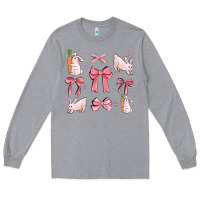 Heather Grey pink ribbons with rabbits Long Sleeve Tee - MaliasSmallBusiness