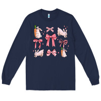 Navy pink ribbons with rabbits Long Sleeve Tee - MaliasSmallBusiness