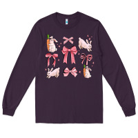 Plum pink ribbons with rabbits Long Sleeve Tee - MaliasSmallBusiness