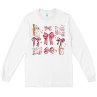 White pink ribbons with rabbits Long Sleeve Tee - MaliasSmallBusiness