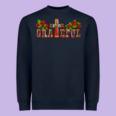 Grateful Guadalupe Cross Heavyweight Sweatshirt Designed By Barkaloodesign