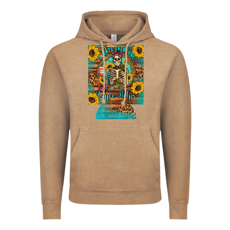 I Hate Everyone But Coffee Helps Western Skeleton Coffee Sunflowers 12 Vintage Hoodie by Artiststas | Teevron