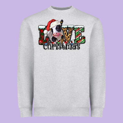 Love Christmas Cow Heavyweight Sweatshirt Designed By Jasminsmagicworld