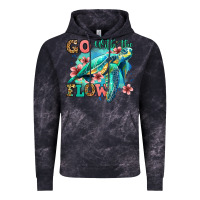 Cloud Black go with the flow floral turtle Vintage Hoodie - Jasminsmagicworld