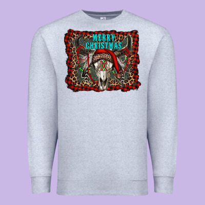 Merry Christmas Bull Skull Premium Sweatshirt Designed By Ranaportraitstore