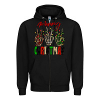 Black Merry Christmas skeleton hands Zipper Hoodie - NancyCooperArtShop