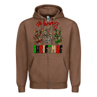 Chestnut Merry Christmas skeleton hands Zipper Hoodie - NancyCooperArtShop