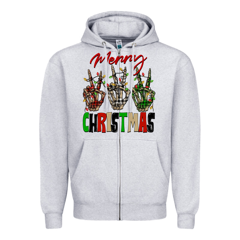 Merry Christmas Skeleton Hands Zipper Hoodie by NancyCooperArtShop | Teevron