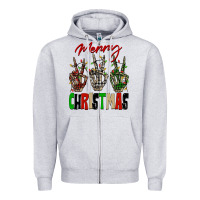 Heather Grey Merry Christmas skeleton hands Zipper Hoodie - NancyCooperArtShop