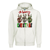 Oatmeal Heather Merry Christmas skeleton hands Zipper Hoodie - NancyCooperArtShop
