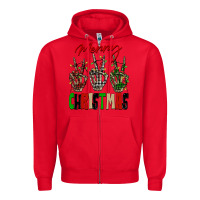Red Merry Christmas skeleton hands Zipper Hoodie - NancyCooperArtShop