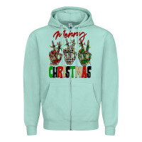 Seafoam Merry Christmas skeleton hands Zipper Hoodie - NancyCooperArtShop