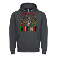 Smoke Merry Christmas skeleton hands Zipper Hoodie - NancyCooperArtShop