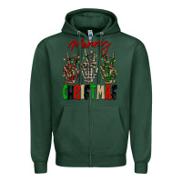 Sports Green Merry Christmas skeleton hands Zipper Hoodie - NancyCooperArtShop