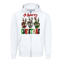 White Merry Christmas skeleton hands Zipper Hoodie - NancyCooperArtShop